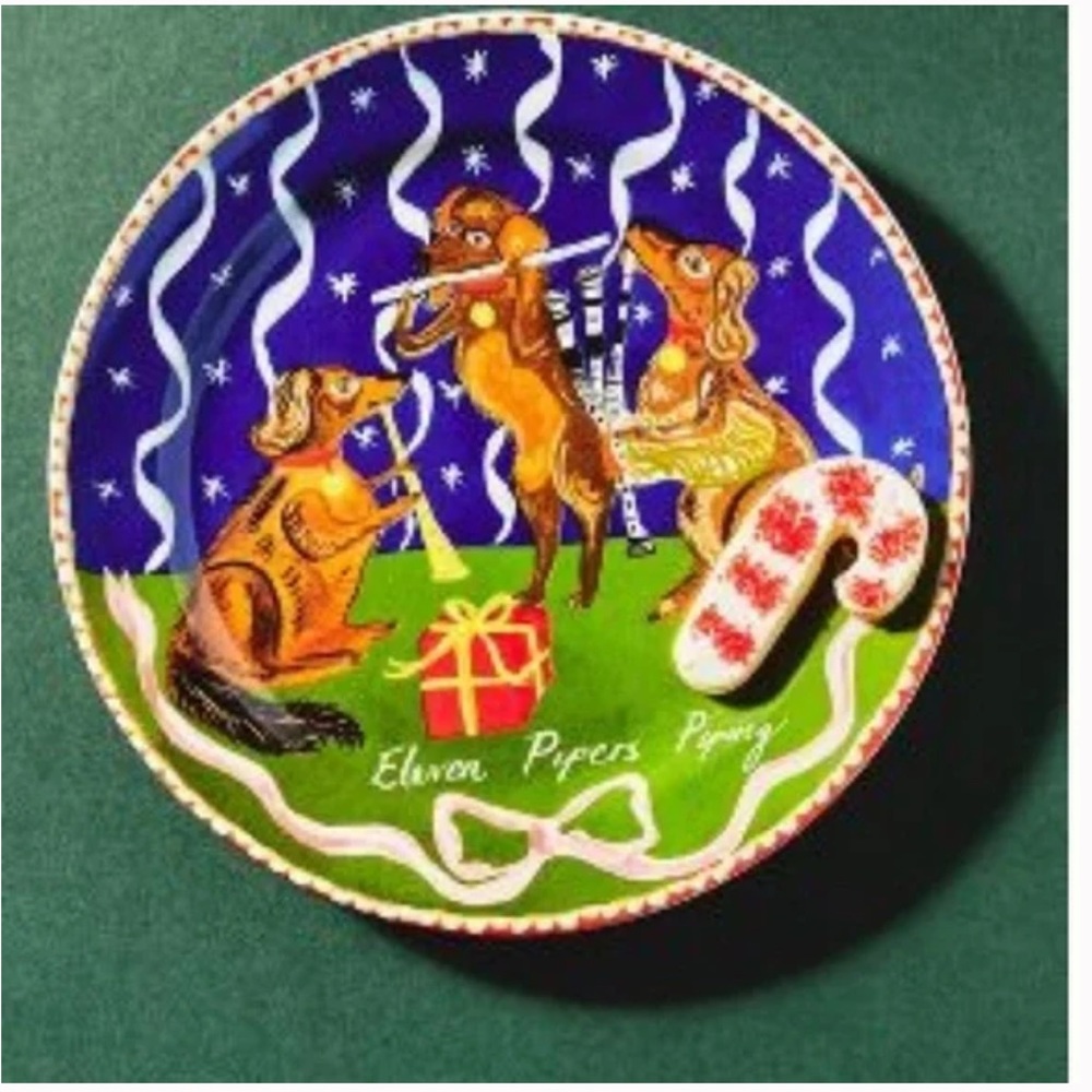 Anthropologie Emily Maude 12 Days of Christmas Pipers Pipping Dessert Plate